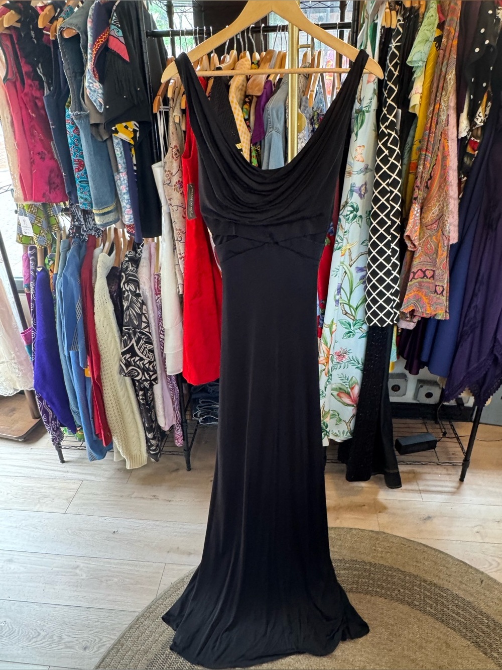 Vintage NWT David Meister Black Cowl Neck Maxi Dress Evening Gown Sleeveless